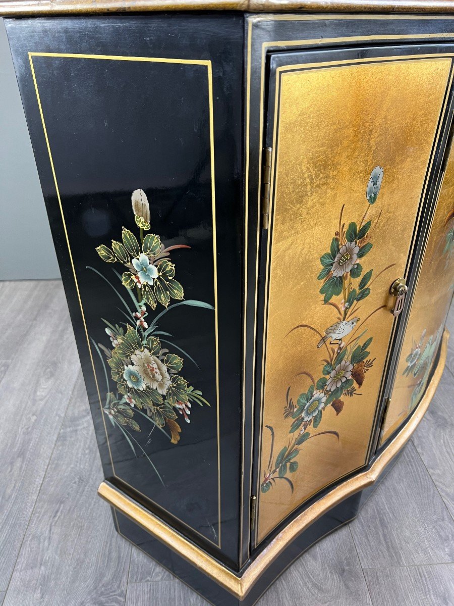 Asian Buffet In Gilded And Painted Lacquer, Mid-20th Century-photo-5