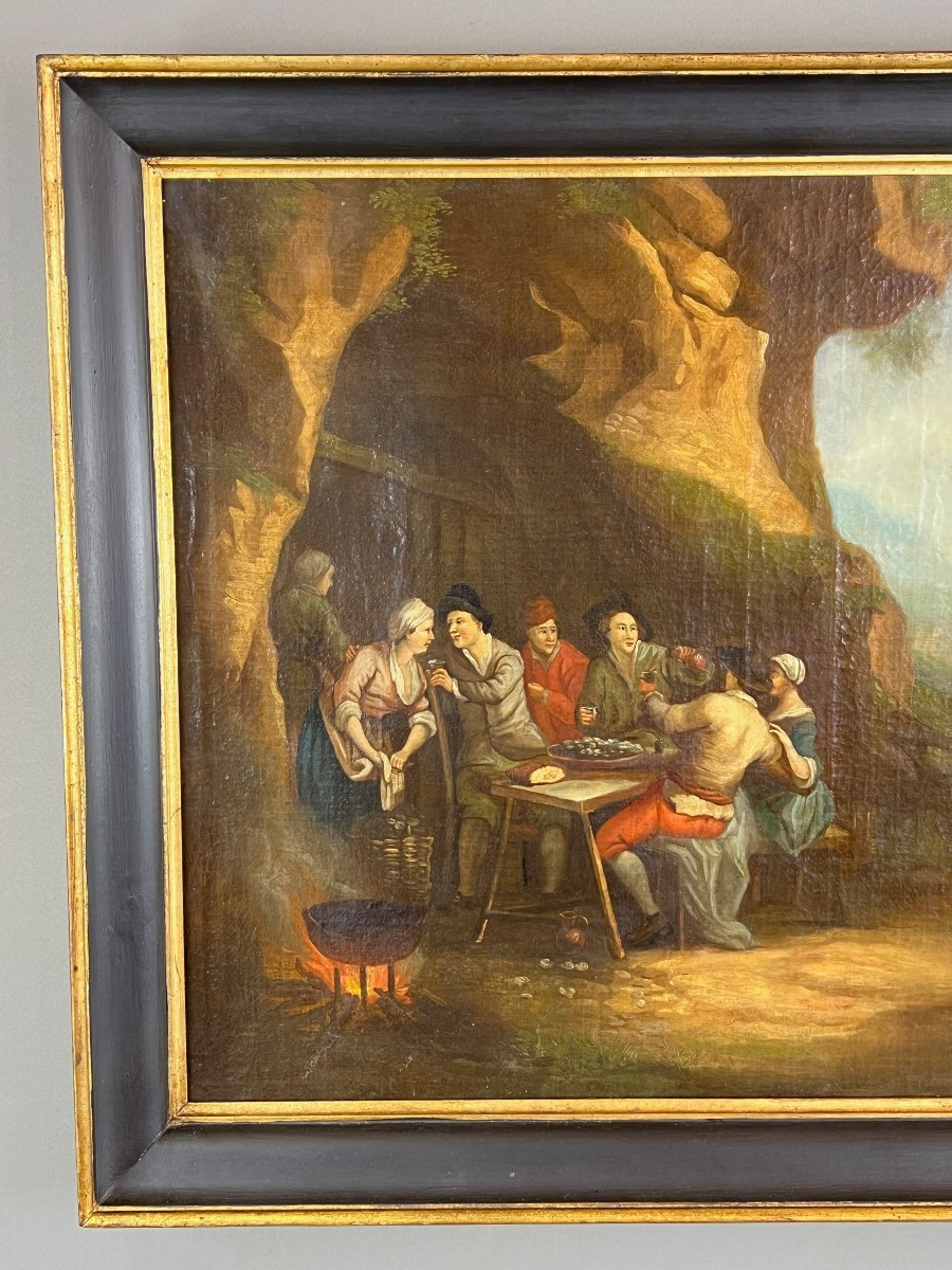 Tableau Huile sur Toile Scène De Genre école Flamande, XVIIIe Siècle-photo-3