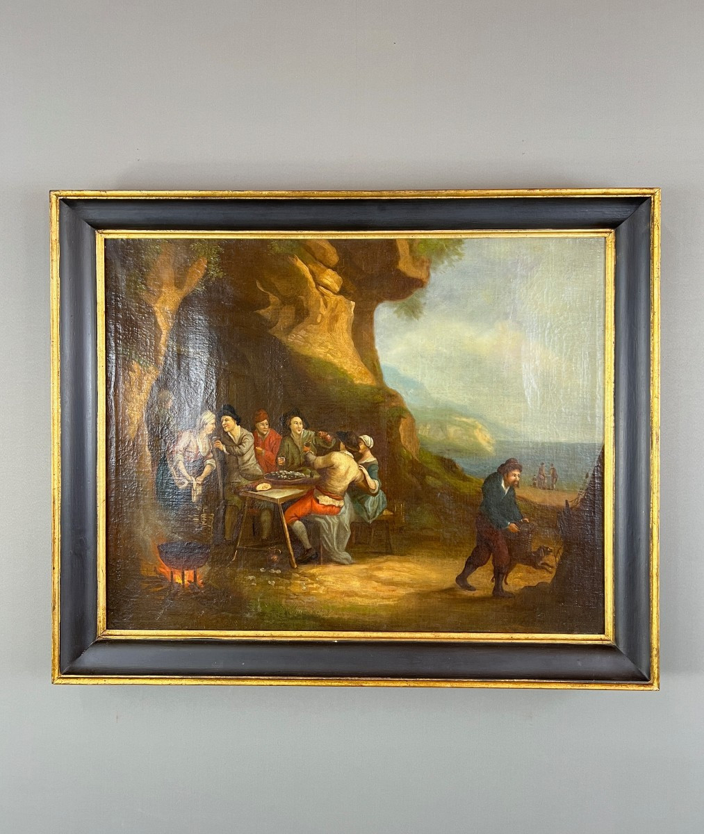 Tableau Huile sur Toile Scène De Genre école Flamande, XVIIIe Siècle