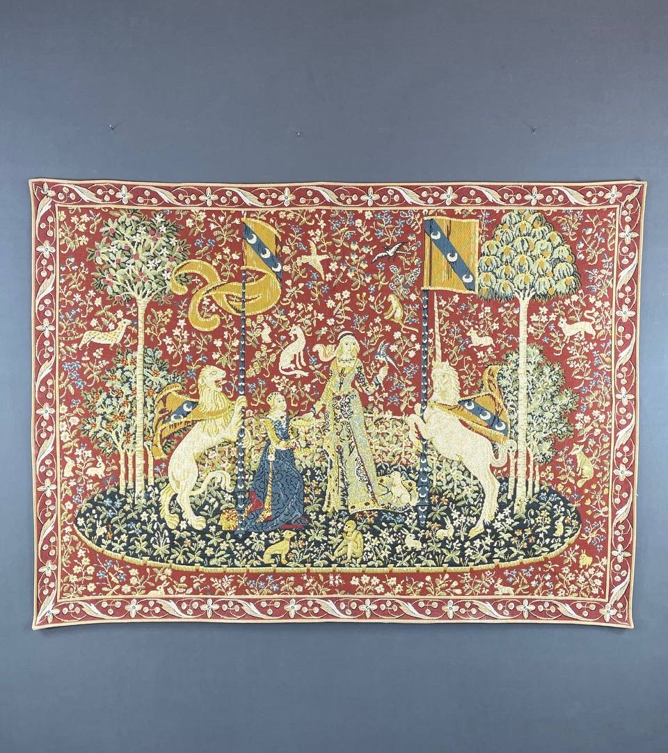 Tapestry "the Lady And The Unicorn" Medieval Style, 20th Century 