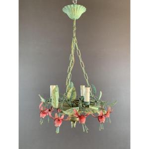 Magnificent Vintage Metal Chandelier With Floral Ornaments