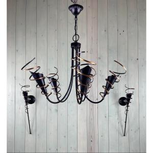 Chandelier And Pair Of Vintage Sconces 