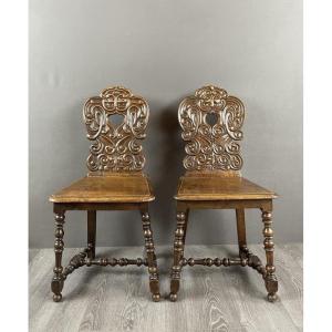 Pair Of Carved Wooden Chairs Late 19th Century 