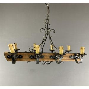 Rustic Pendant Lamp In Wood And Metal 