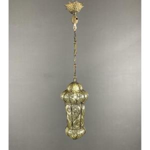 19th Century Metal And Murano Glass Lantern Pendant