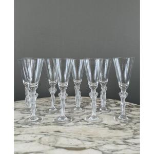 Ensemble De Verres à Champagne En Cristal Bayel Modèle Venus XXe Siècle