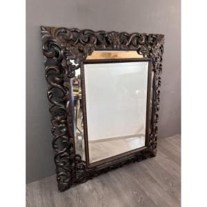 Large Carved Wooden Mirror, Baroque Style, 19th Century 