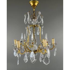 Brass And Crystal Chandelier, 20th Century 