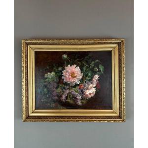 Floral Still Life Painting Signed And Dated, 19th Century 