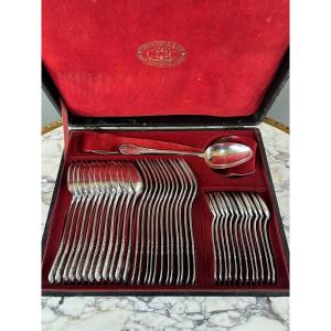 Christofle Marly Model 50-piece Silver-plated Metal Cutlery Set, 20th Century 