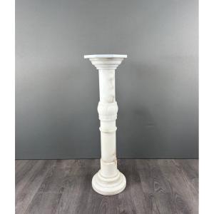 Carved White Marble Column, Mid-20th Century