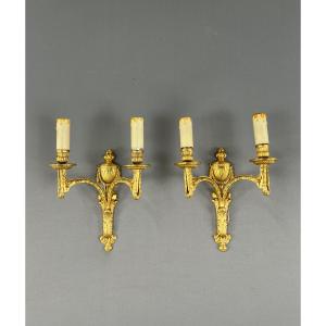 Pair Of Gilt Bronze Wall Lights, Maison Baguès, Louis XVI Style, 20th Century