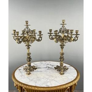 Paire De Candélabres En Bronze Doré, Style Louis XV, Début XXe Siècle 