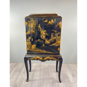 Armoire Cabinet Chinois Laqué, XIXe Siècle