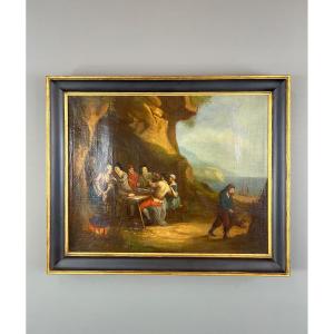 Tableau Huile sur Toile Scène De Genre école Flamande, XVIIIe Siècle