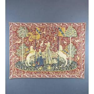 Tapestry "the Lady And The Unicorn" Medieval Style, 20th Century 