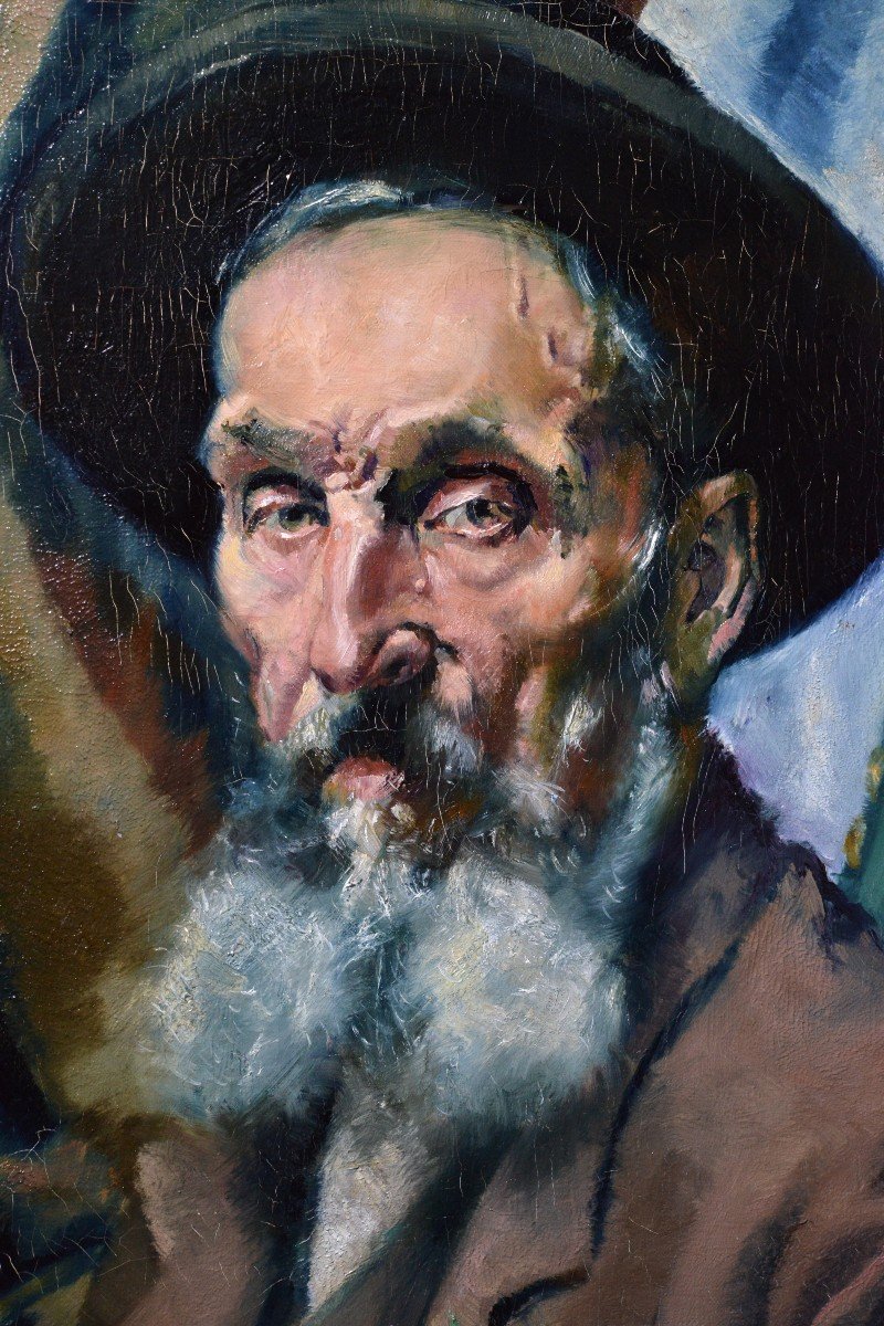 Portrait moderniste Regard perçant d'un juif âgé Maître allemand 1920 Peinture à l'huile-photo-3