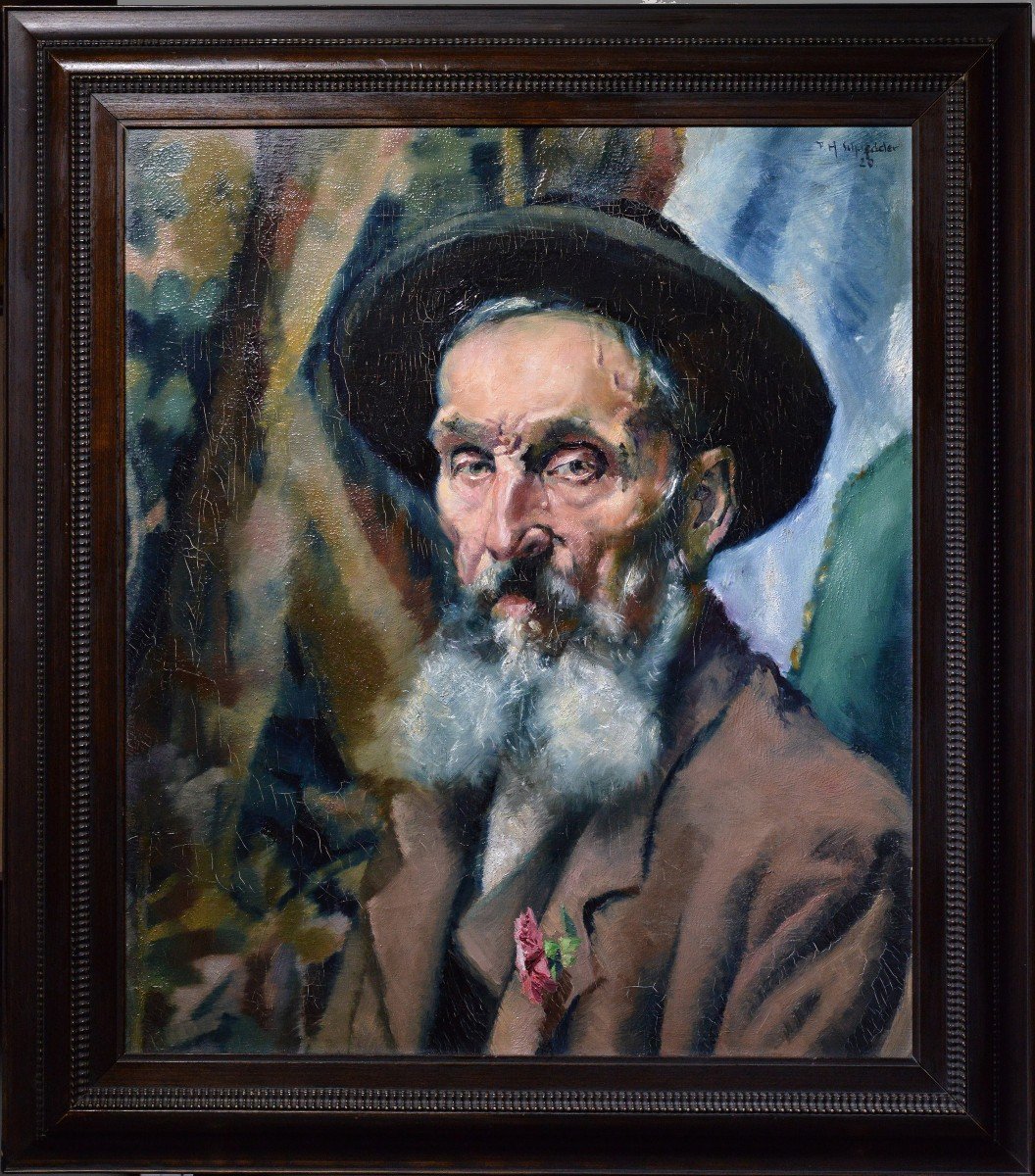 Portrait moderniste Regard perçant d'un juif âgé Maître allemand 1920 Peinture à l'huile