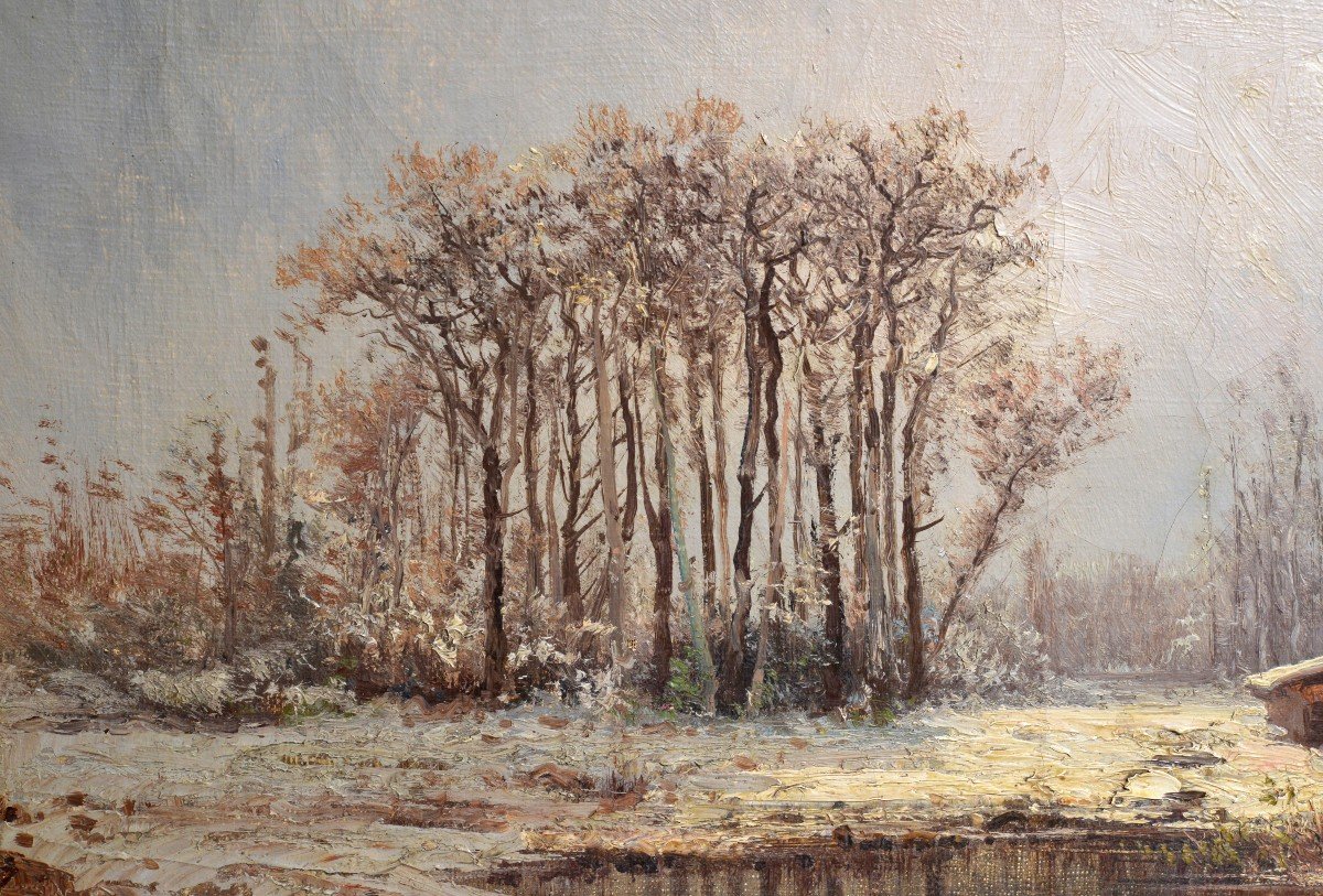 Dégel printanier Paysage de Barbizon Peinture à l'huile du 19ème siècle par l'impressionniste français-photo-4