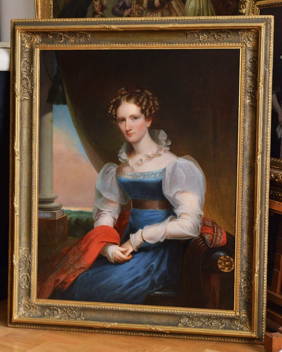 American Artist Portrait German Lady 19th Century Oil Painting By J. Eichholtz-photo-2