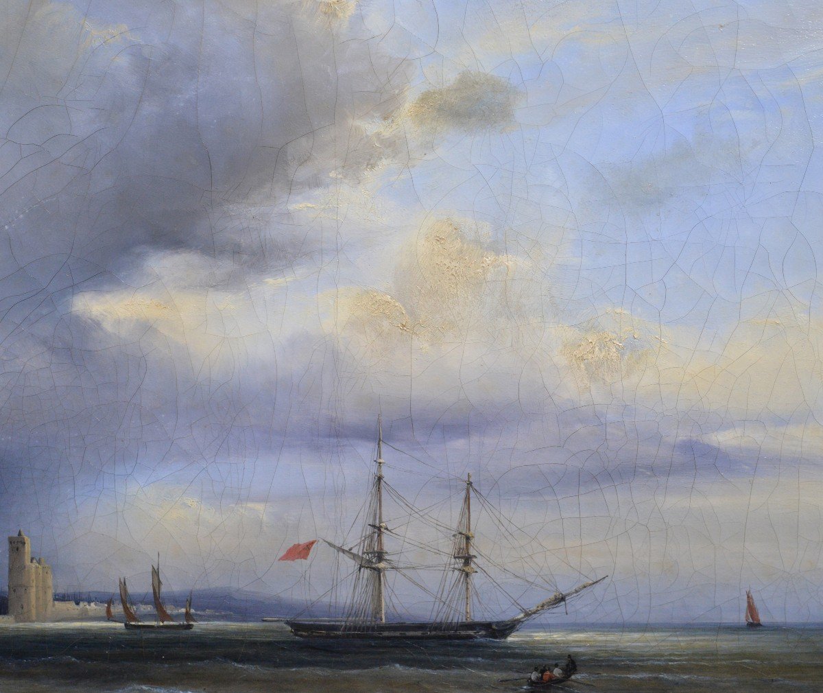 French Seascape Ships Off Saint Vaast La Hougue Masterwork Ferdinand Perrot-photo-1