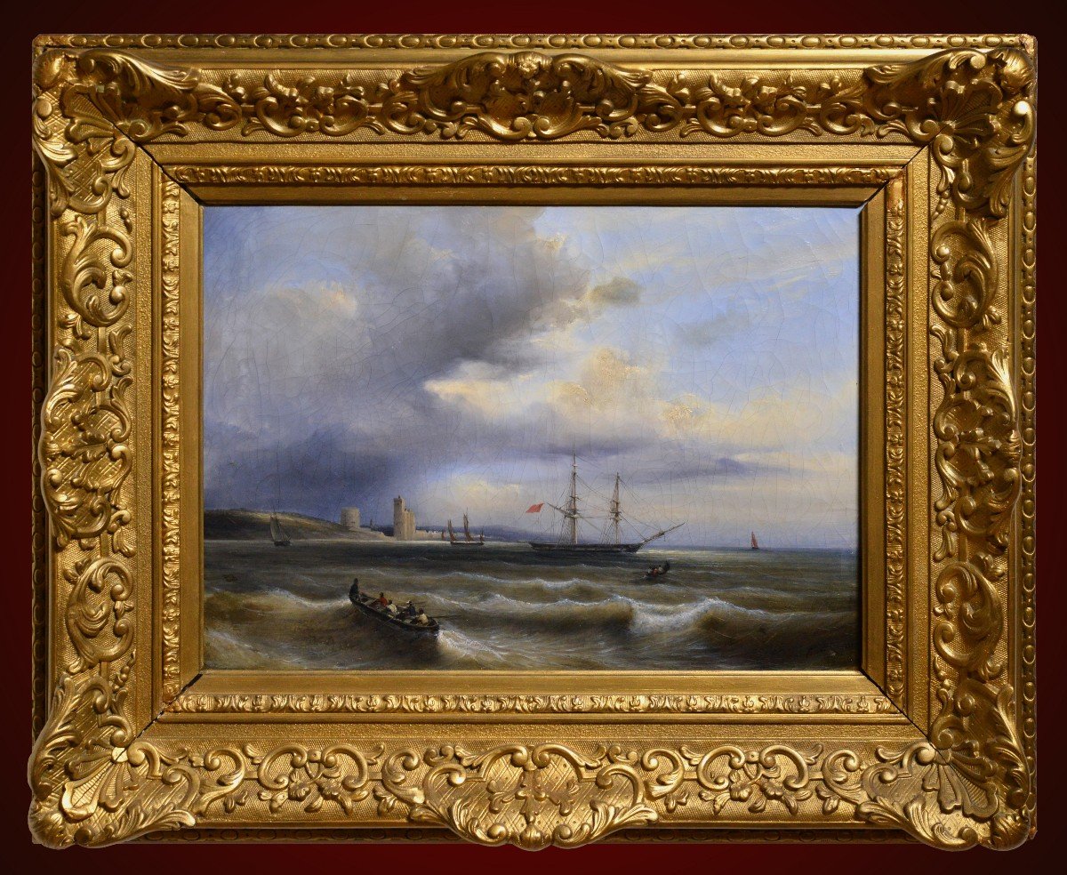 French Seascape Navires Au Large De Saint Vaast La Hougue Chef-d'œuvre Ferdinand Perrot