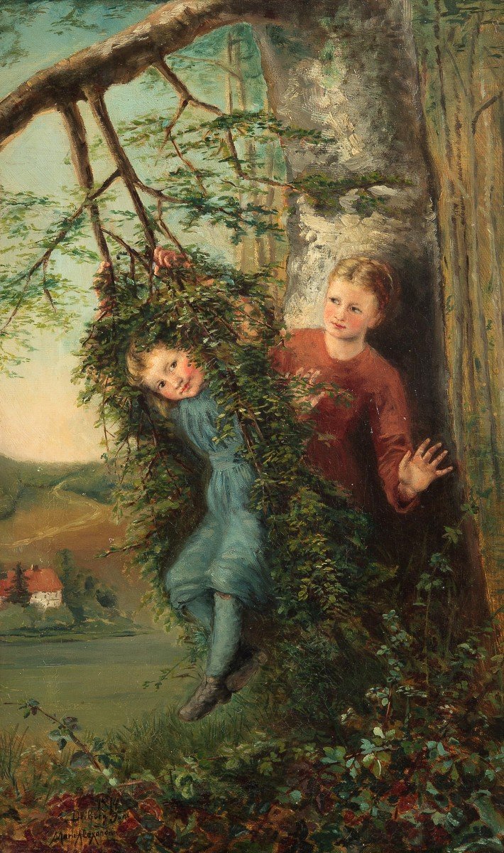 Germany Genre Scene Children On Swings Painting By Princess Marie Alexandrine