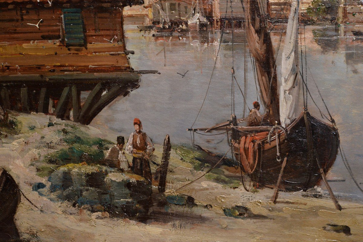 Vue Côtière Dans Le Port De Toulon Peinture à l'Huile Russe Du XIXe Siècle Par A. Beggrov-photo-4