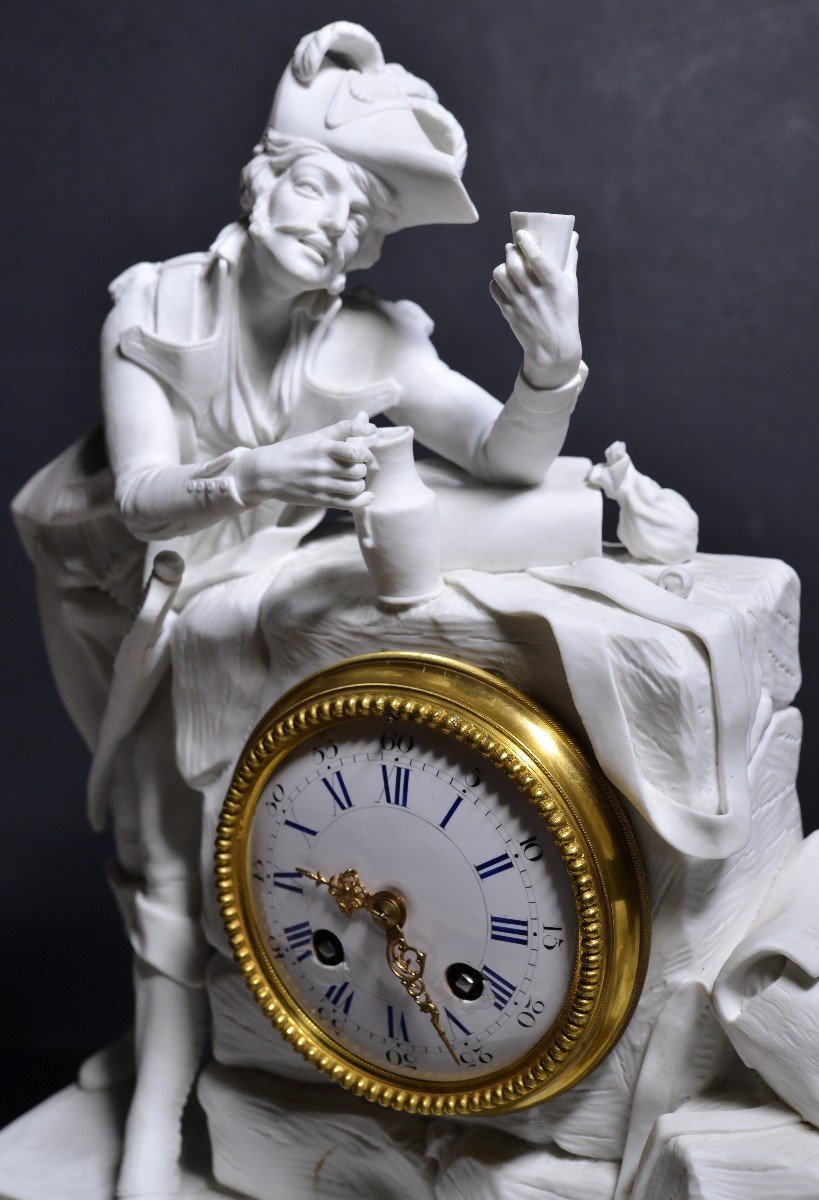 Figural Bisque Porcelain W Gilt Bronze Clock Napoleonic Officer 19th Century-photo-4