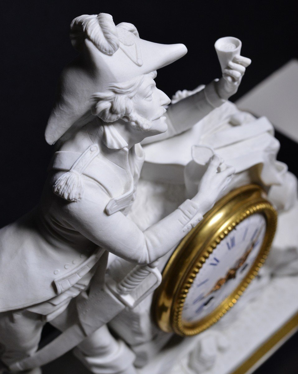 Pendule Figurale Bisque Porcelaine Bronze Doré Officier Napoléonien 19ème siècle-photo-1