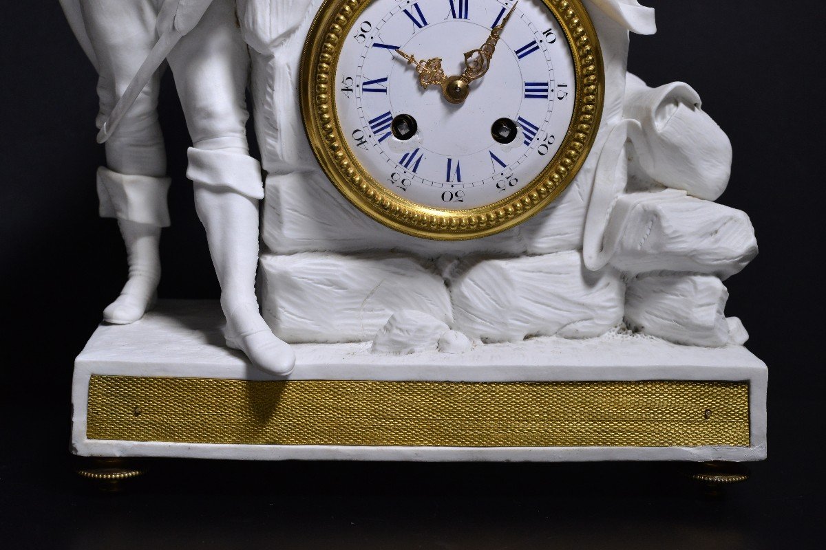 Figural Bisque Porcelain W Gilt Bronze Clock Napoleonic Officer 19th Century-photo-3