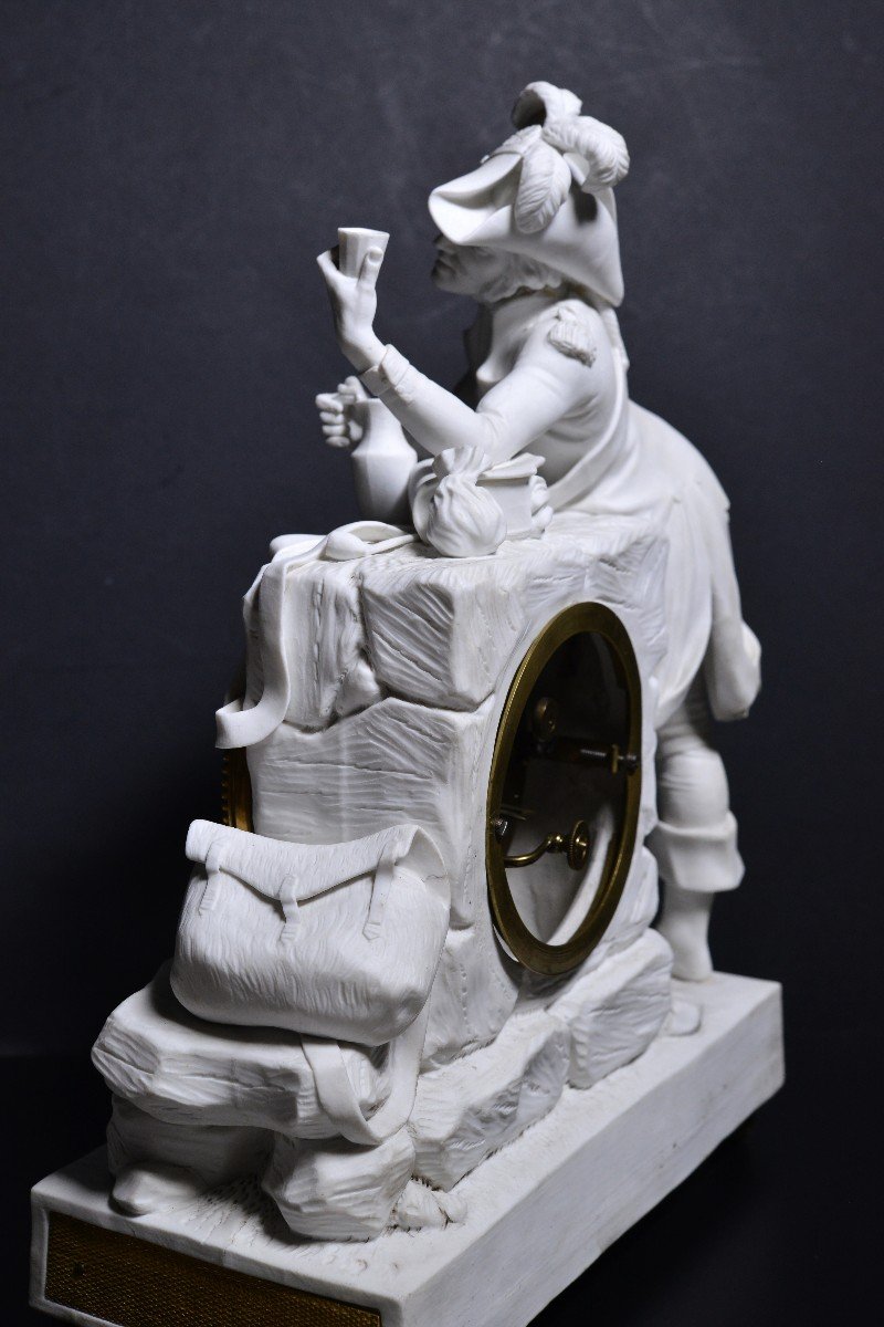 Pendule Figurale Bisque Porcelaine Bronze Doré Officier Napoléonien 19ème siècle-photo-5