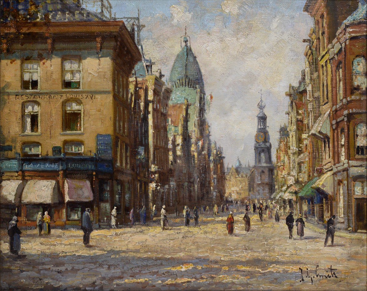 Amsterdam City De Munt View Ca 1905 Masterwork Oil Painting Dutch Jan G Smits-photo-2