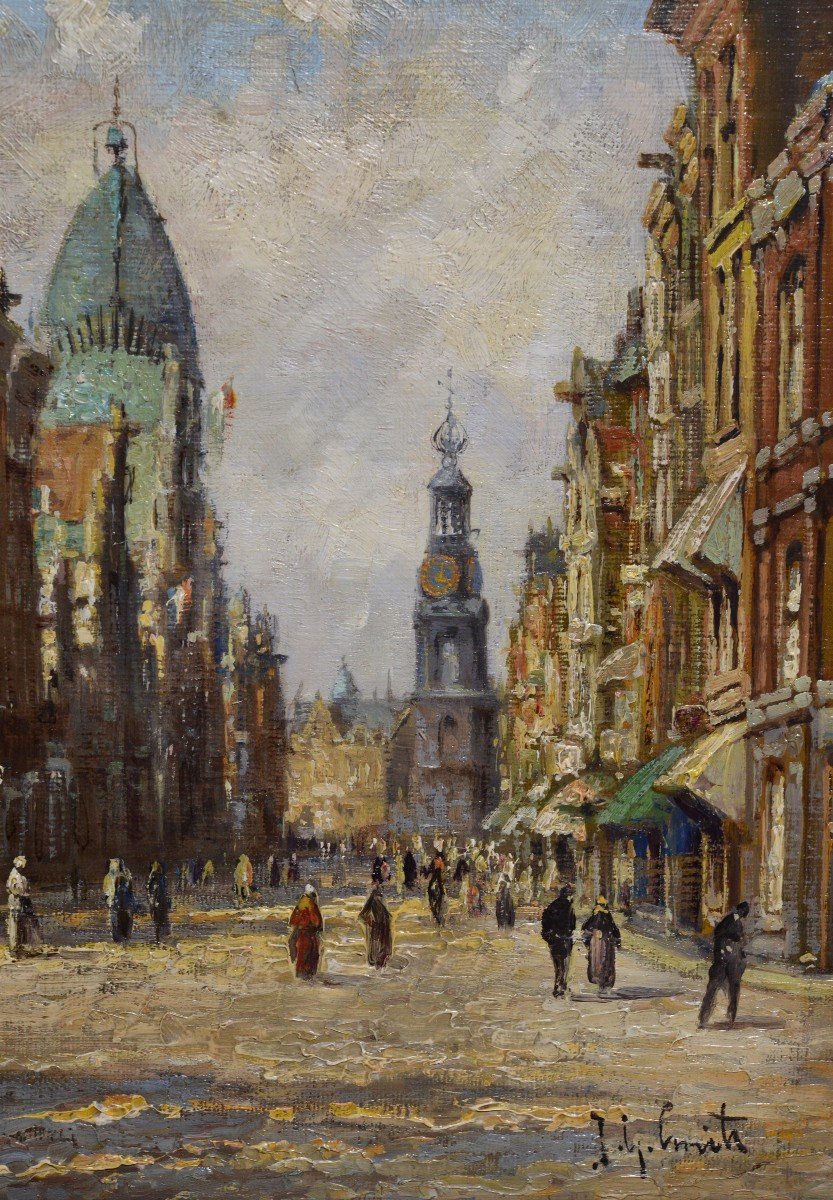 Amsterdam City De Munt View Ca 1905 Masterwork Oil Painting Dutch Jan G Smits-photo-3