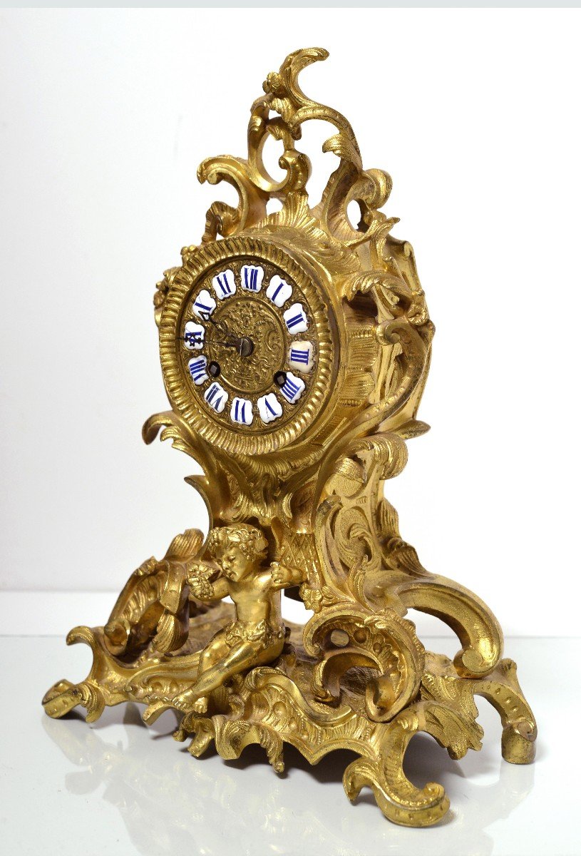 Honoré Pons French Rococo Gilt Bronze Clock 19th Century Figural Putto-photo-3