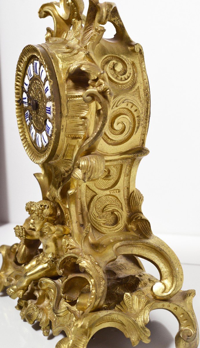 Honoré Pons French Rococo Gilt Bronze Clock 19th Century Figural Putto-photo-4