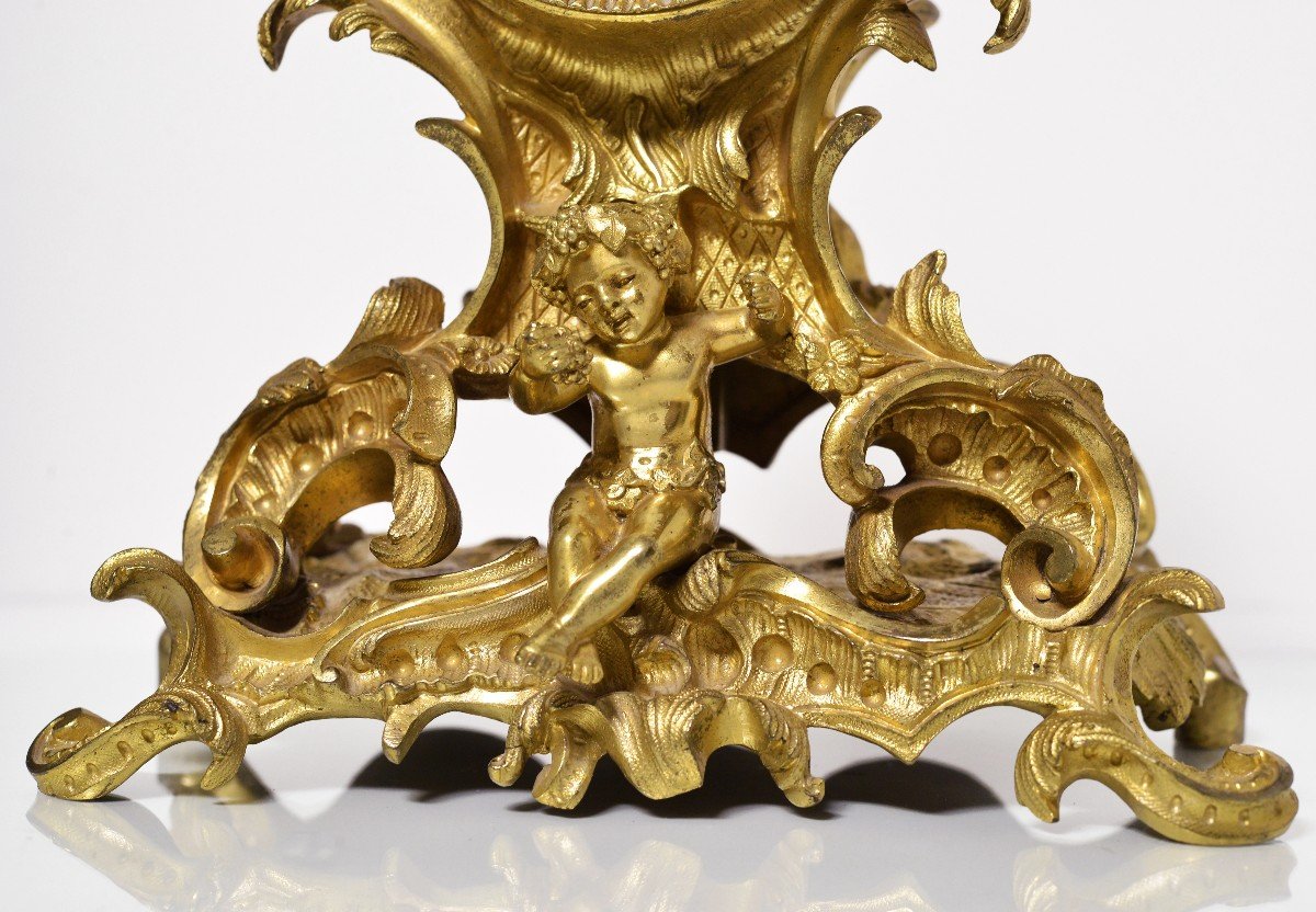 Honoré Pons French Rococo Gilt Bronze Clock 19th Century Figural Putto-photo-2