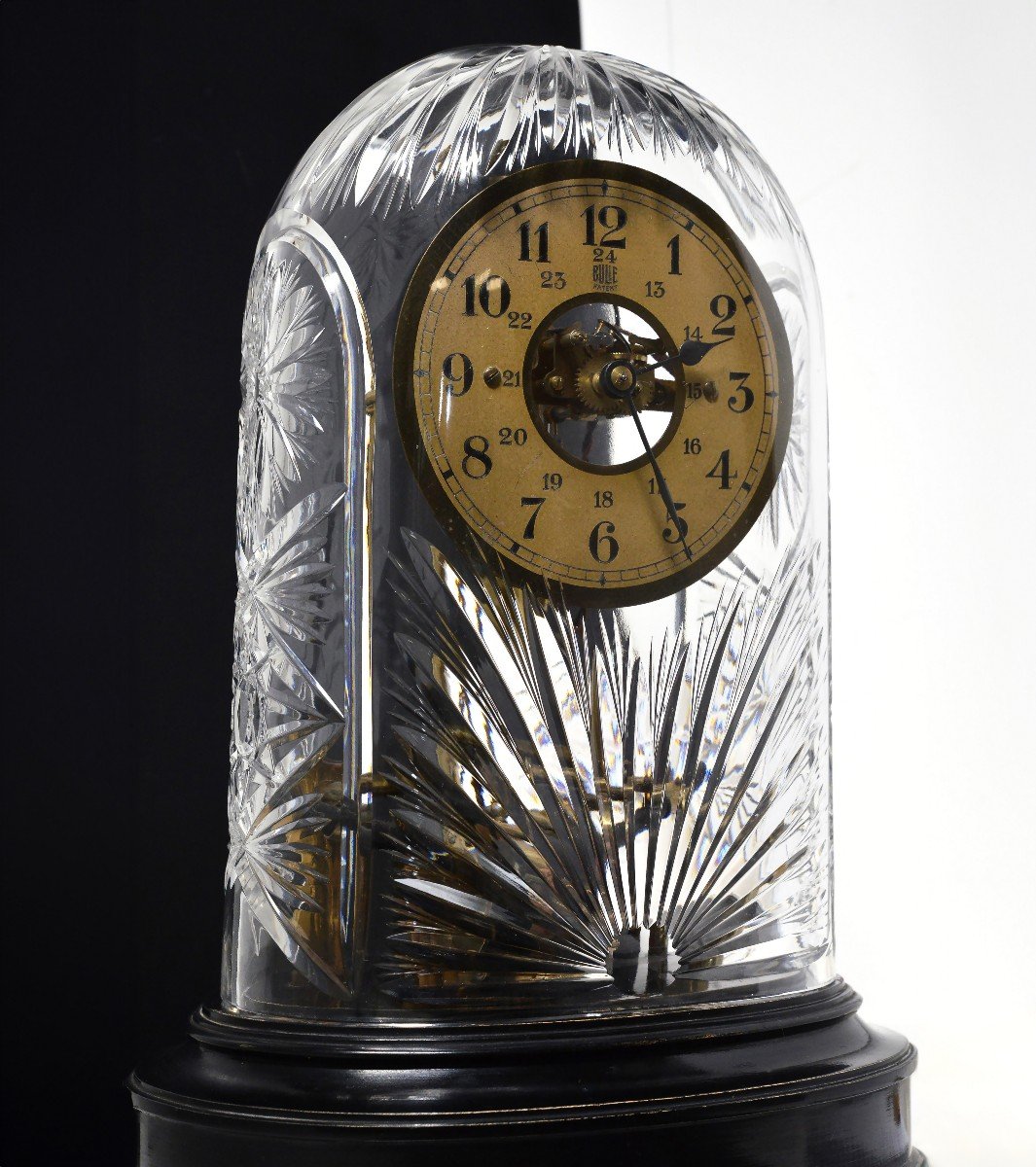 Lot - A ELECTROMAGNETIC BRASS SKELETON CLOCK, BY BULLE, FRENCH