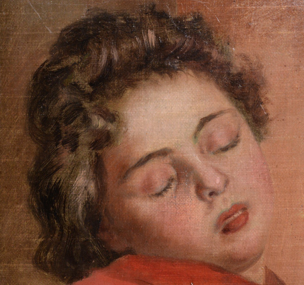 Portrait Sleeping Girl By Danish German Genre Painting Master 19th Century-photo-3