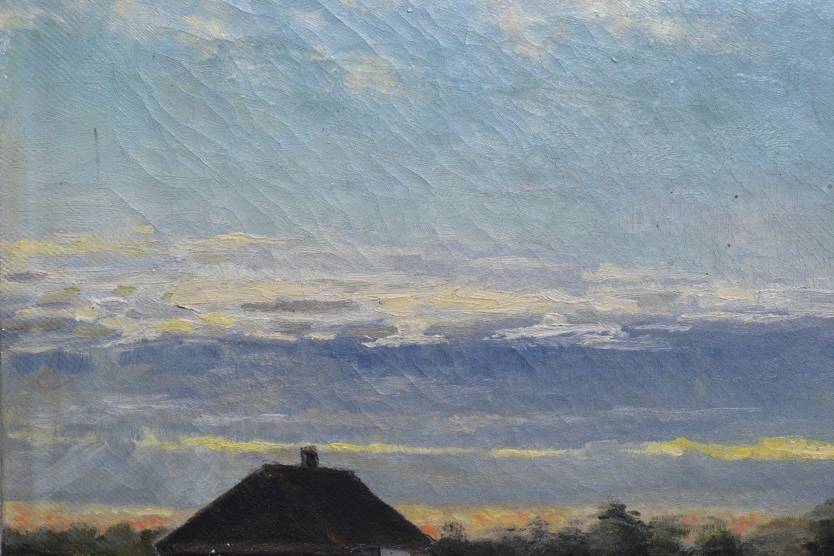 Crépuscule Du Soir Sur La Rivière 1899 Peinture à L’huile Scandinave Sur Toile Signée Encadrée-photo-1