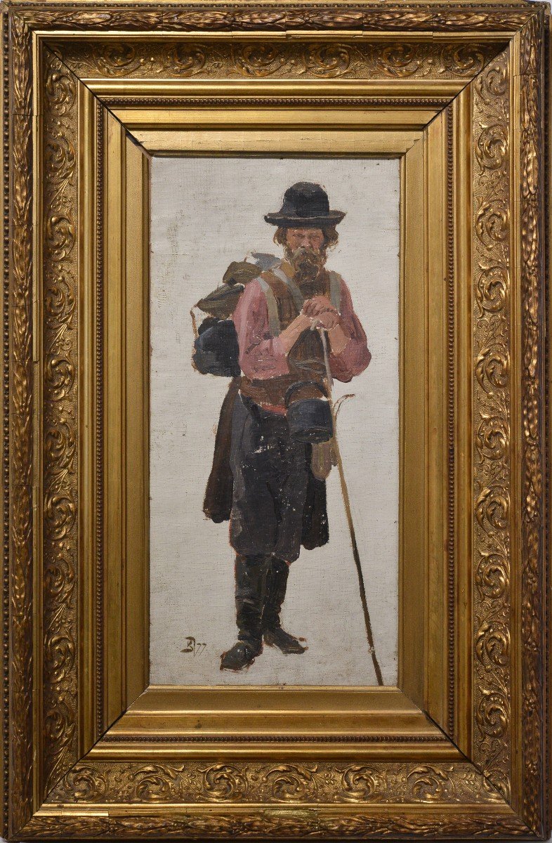 Portrait De Genre Voyageur Russe Peinture à l'Huile 19ème Siècle Signée Encadrée