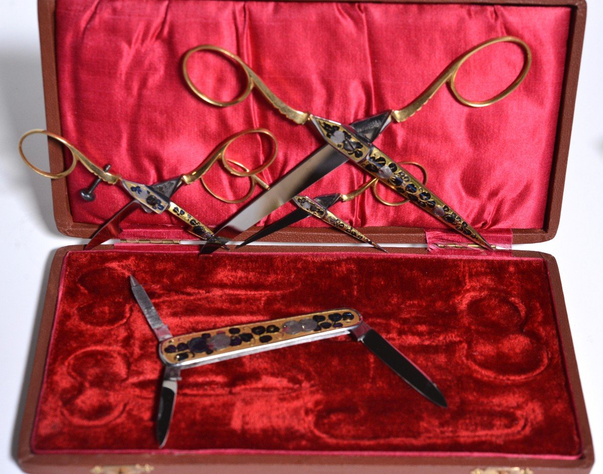 Swedish Sewing Set Of Scissors Folding Knife Early 20th Century Eskilstuna-photo-3