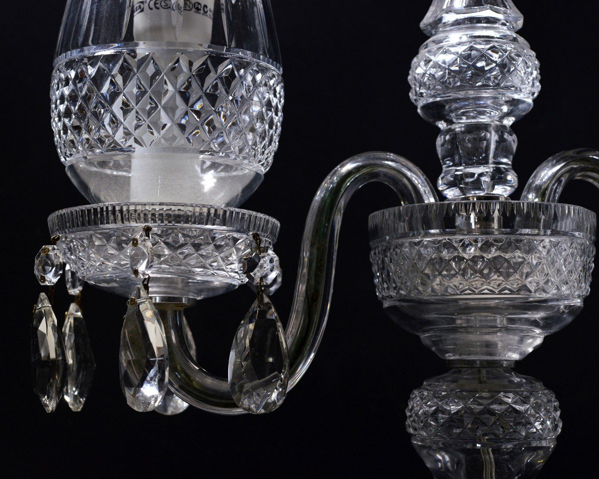 Candélabre Vintage Cristal Double Lampe Ouragan Style Baccarat 20ème Siècle-photo-2