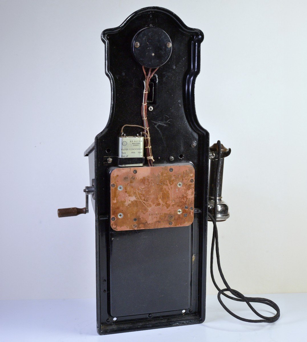 Antique 1912 Railroad Telephone W Long Pole & Crank Magneto By L.m. Ericsson-photo-3