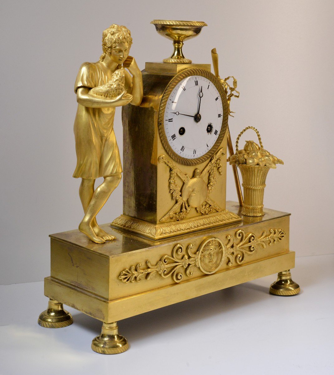 French Antique Gilt Bronze Figural Empire Clock Early 19th Century -photo-2