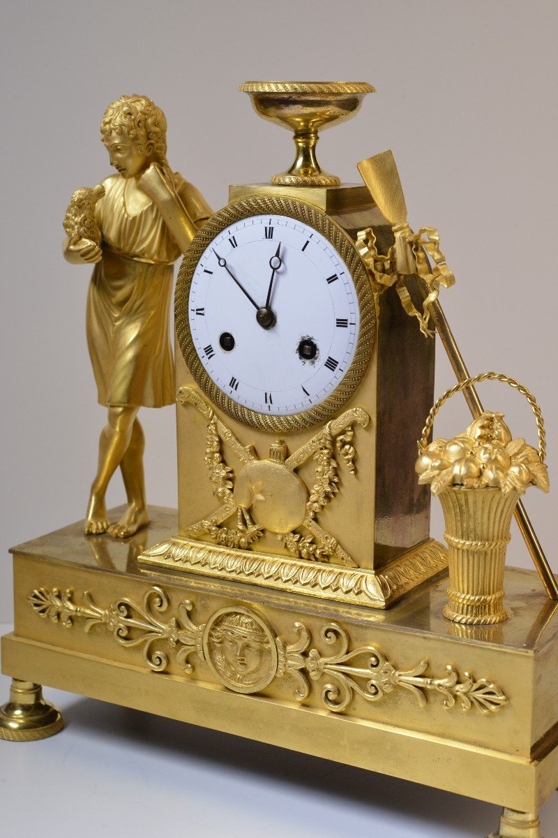 French Antique Gilt Bronze Figural Empire Clock Early 19th Century -photo-4