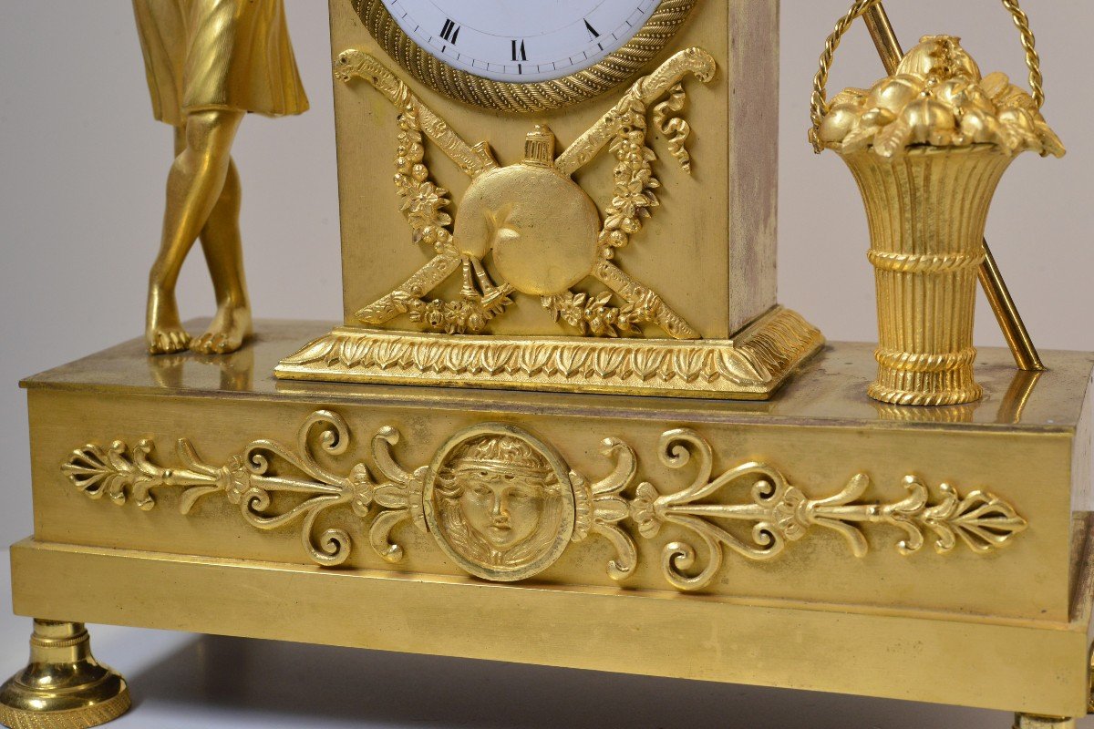 French Antique Gilt Bronze Figural Empire Clock Early 19th Century -photo-2