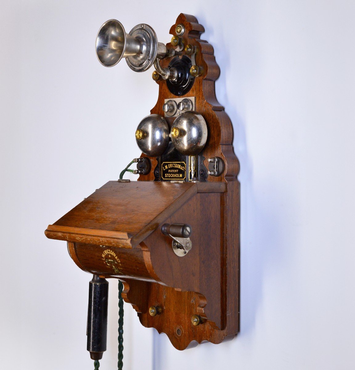 Antique Swedish Wooden Wall Telephone L.m. Ericsson Model 305 Crank Magneto 1918-photo-3