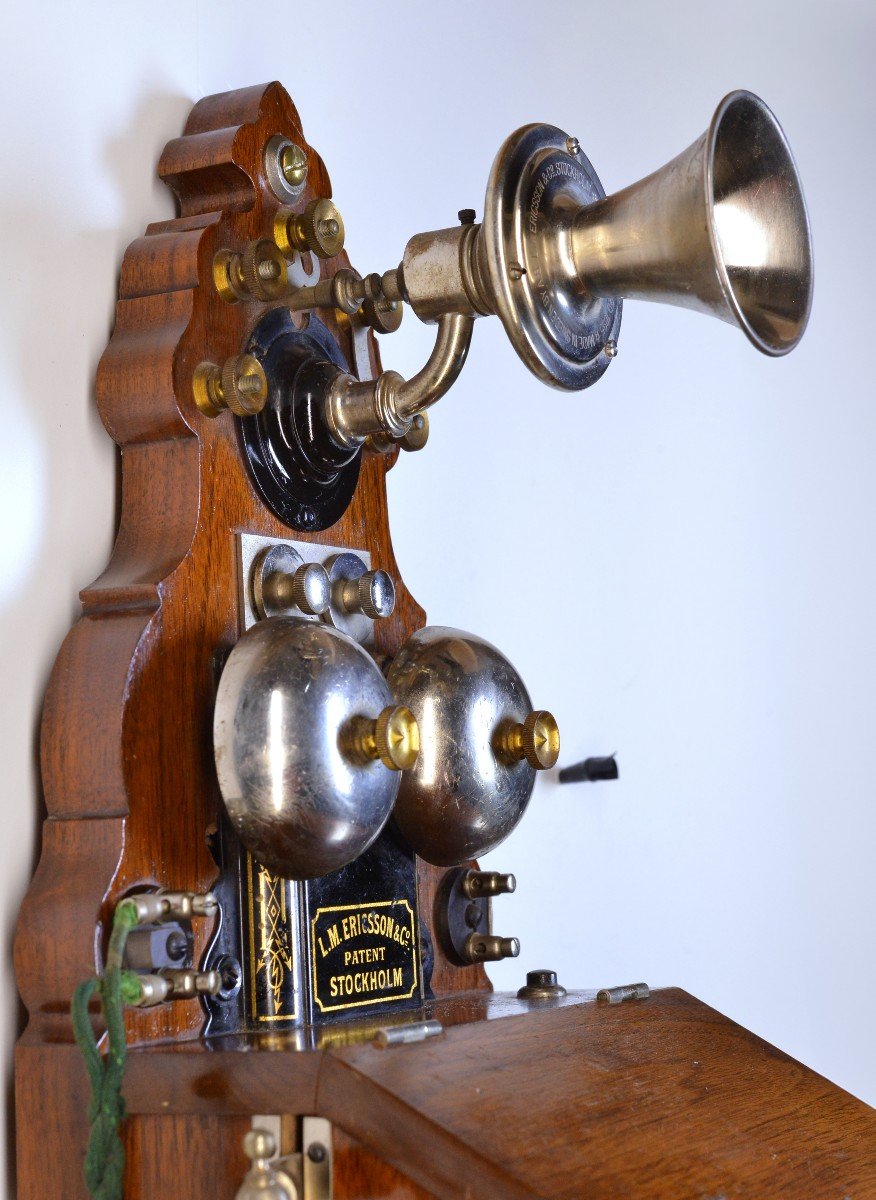 Antique Swedish Wooden Wall Telephone L.m. Ericsson Model 305 Crank Magneto 1918-photo-4