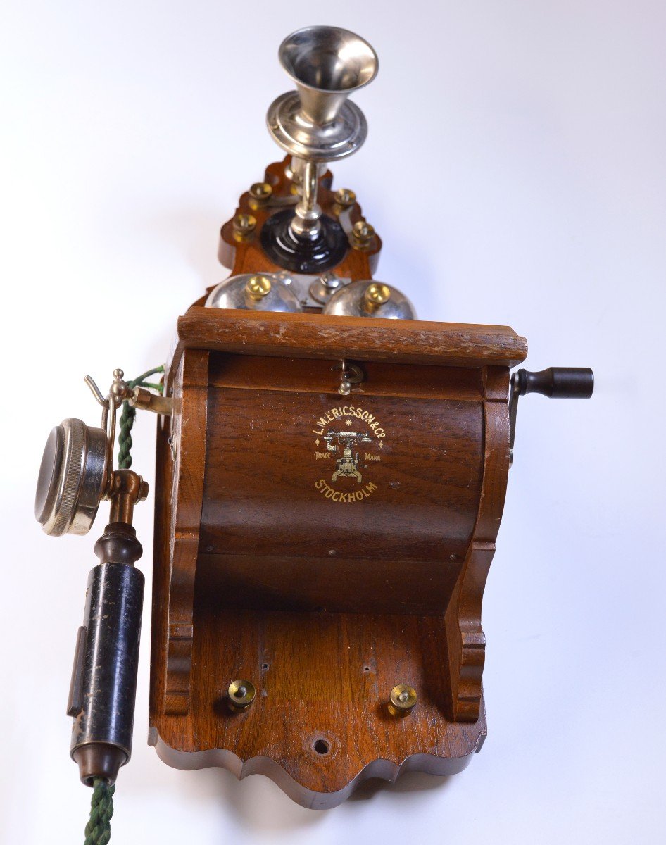 Antique Swedish Wooden Wall Telephone L.m. Ericsson Model 305 Crank Magneto 1918-photo-2